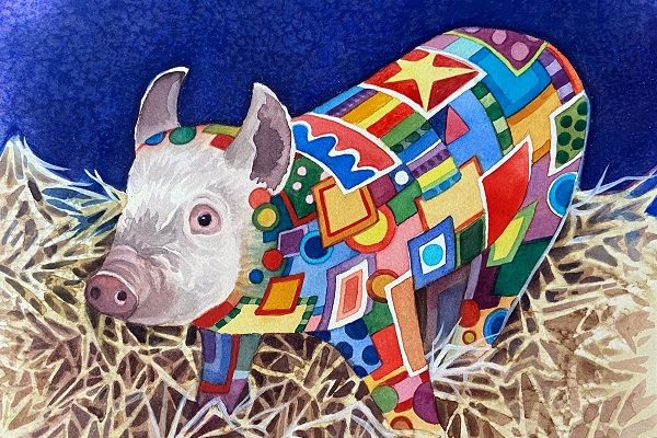 Quilted Pig Watercolor by Margaret Dwyer_600